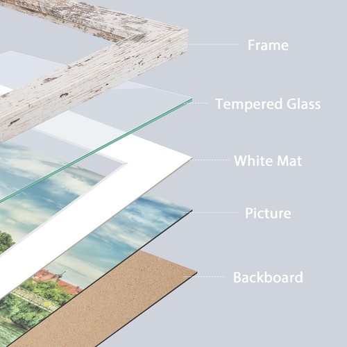 9x12 Picture Frame for 6x8 Photo with Mat or 9x12 Without Mat Distressed White - Picture 6 of 7