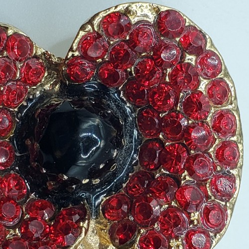 Vintage Mid-Century Red Crystal Rhinestone & Glass Cab Poppy Flower Pin - Bild 7 von 10