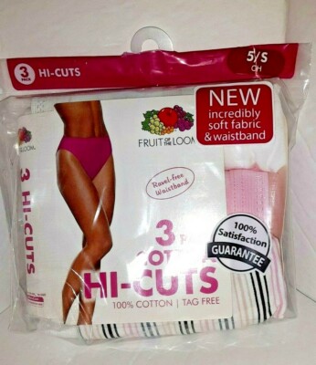 New Fruit of the Loom Women's 3 Pack Assorted Cotton Hi-Cut Panties 5/S