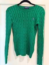 NWT Polo Ralph Lauren Cable Knit Sweater Womens XS Green Cotton Crewneck