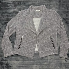 Calvin Klein Womens Black White Knit Open Front Draped Jacket Blazer L CKJOK2849