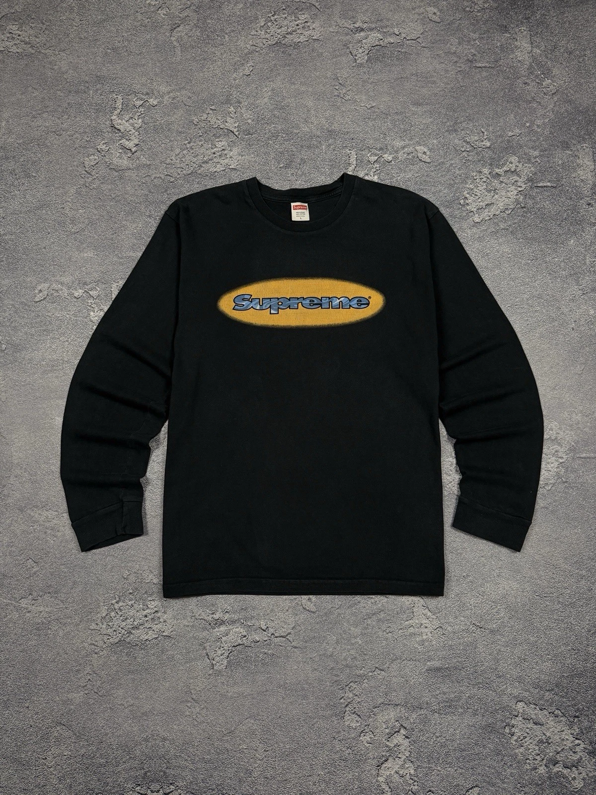 Rare Tee shirt Supreme Ripple L/S SS18, Cyan, (L), à la main, 100% authentique