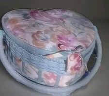 Wicker Heart Shaped sewing basket Floral Print Made In The Philippines