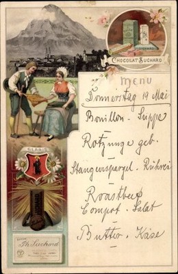 Menukarte Reklame Chocolat au Lait Milka Suchard, Glaris Glarus,... - 10728919