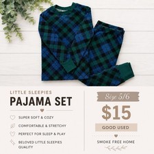 Little Sleepies Plaid Long Sleeve Pajama Set 2-Piece Blue/Green Size 5/6