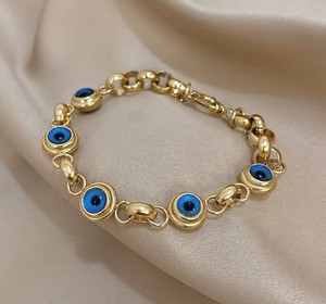 Authentic Evil Eye Chain Bracelet Gold Plated Bangle Cuff Prayer Tradition