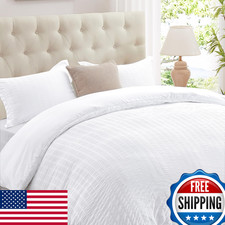 Cozyide White King Size 3 Pieces Bedding Soft Breathable Seersucker Duvet Cover