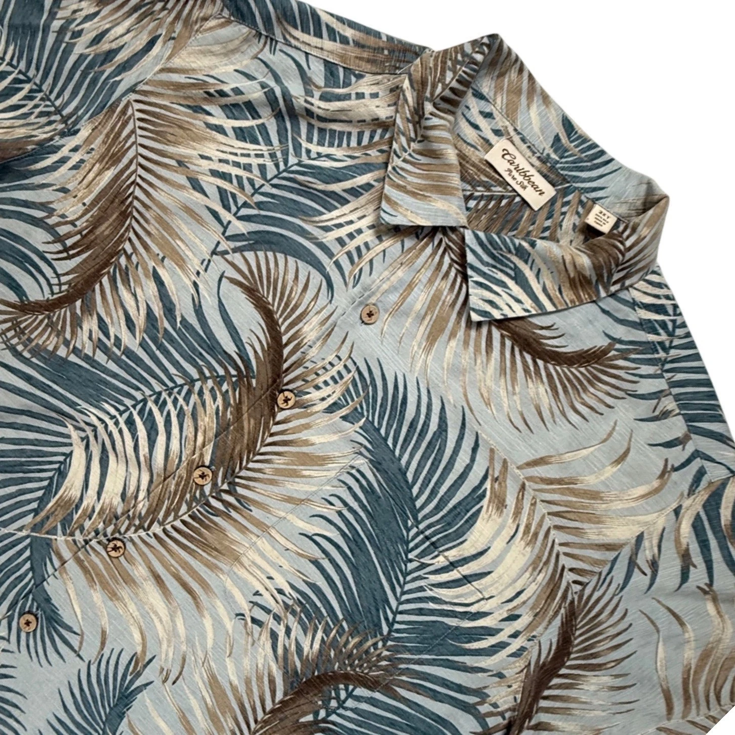 Caribbean Pure Silk Mens 2XT Tall Blue Palm Frond Tropical Hawaiian Shirt Resort
Opens in a new wind