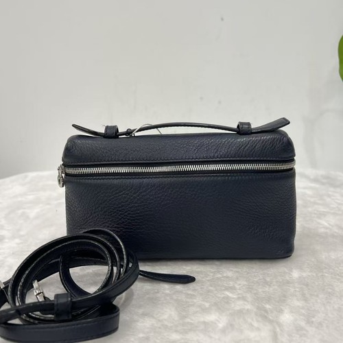 Authentic Loro Piana Extra Pocket L19 Black Leather Top Handle Crossbody Bag