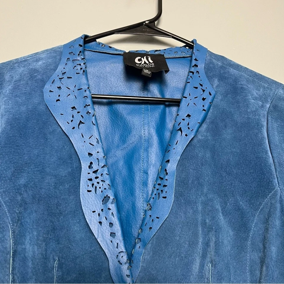 Chaqueta Chi by Carlos Falchi Vintage Azul Gamuza Cuello Ojales Mujer M Foto 3 de 4