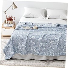 Navy Blue Cooling 3 Layer Cotton Muslin Blanket for Hot 60"x80" Rose Blue