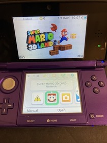 Nintendo 3DS Purple Handheld Console Bundle w/ Case & Mario Game CTR-001 2GB
