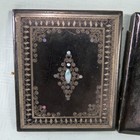 Antique Paper Mache Mother of Pearl Inlaid Ambrotype Photograph Case With Woman — photo 2