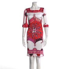 Emilio Pucci White Red Floral Print Knee-Length Dress 38 sz