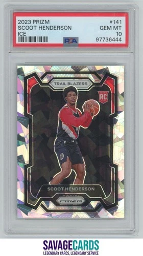 2023-24 Panini Prizm Ice Scoot Henderson RC PSA 10 #141 Portland Trail Blazers