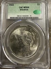 1922 $1 Silver Peace Dollar CAC MS64 (WitterBrick)