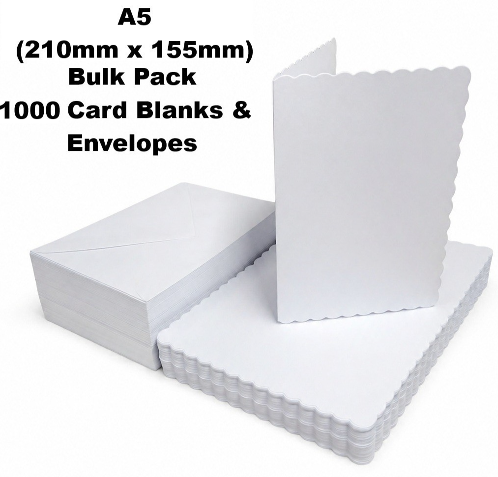 Premium A5 Scalloped White Card Blanks & Envelopes – 300gsm (Pack of 1000)