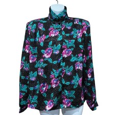 Vtg Floral Women s Elegant Satin Blouse Size 12