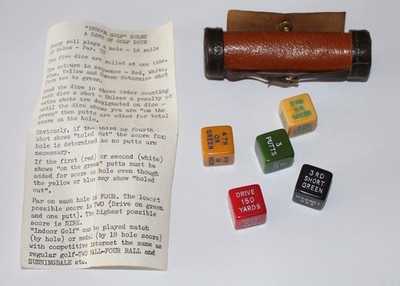 VINTAGE GOLF WÜRFELSPIEL (MITTE 19. JAHRHUNDERT) IM LEDER GOLFBAG STIL ETUI!!!