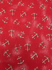 Vtg Red Fabric ANCHORS Oakhurst Signature Classics Textile Lighthouses 42 x 72