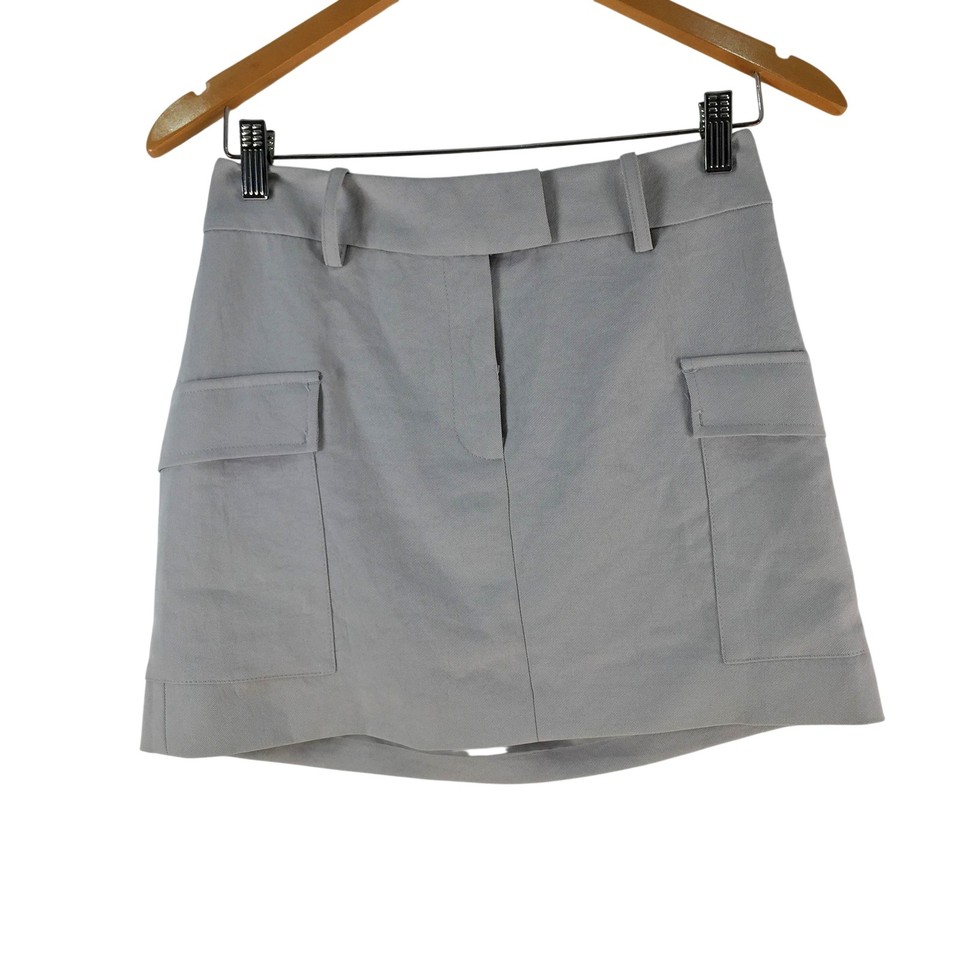 Kookai Skirt Womens 6 Grey Cargo Mini Belt Loops Pockets Utility Lined 129176