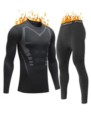 Men's Thermal Underwear Set Heated Base Layer Top & Bottom with Fleece Lined,...
