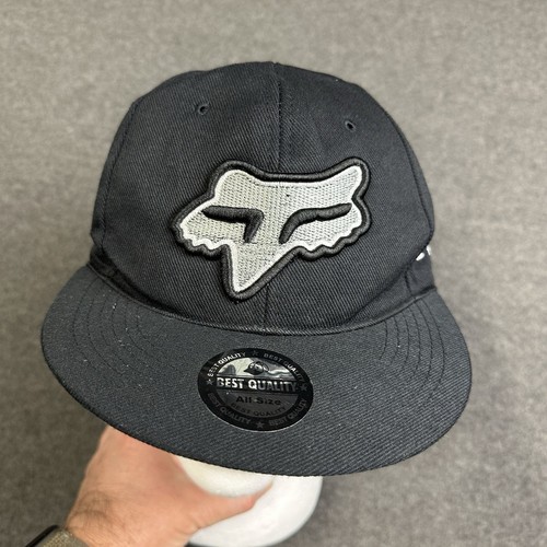 Fox Motocross Racing White Embroidery Logo Cap Fit L XL Black Hat Streetwear - Foto 1 di 7