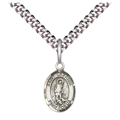 Small Pewter Saint Lazarus Medal Pendant 24'' Endless Chain Religious Necklace