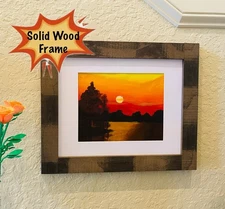 Hand-Painted Sunset Over the Lake Acrylic Painting, 14x17 Framed Art, Wall Decor