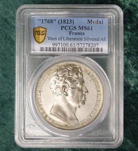 1768 1823 PCGS MS61 France Medal, War of Liberation Silvered Pingret marechal