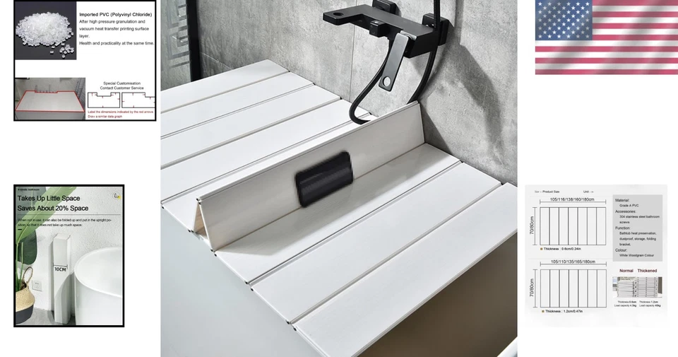 Cubierta de bañera plegable blanca - impermeable y a prueba de polvo Foto 2 de 4