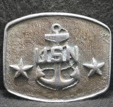 XC11111 VERY COOL VINTAGE 1970s  USN U.S. NAVY  ARMED FORCES MENS BELT BUCKLE