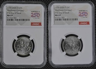 2026 Mayflower Compact Quarter 2pc P & D ; NGC MS67 First Day Of Issue FDI !!
