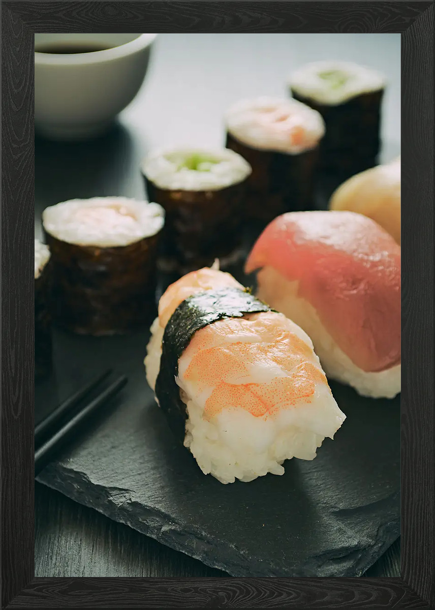 Sushi Set Sashimi Rollen gerahmt Wandbild Poster Leinwanddruck Bild