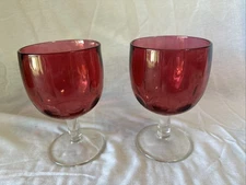 Bartlett Collins Thumbprint Cranberry Red Ruby Colored Glass Goblets-2