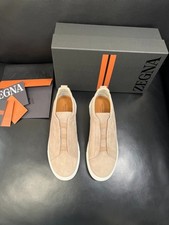 ZEGNA Beige Suede Triple Stitch Sneakers Full Sizes