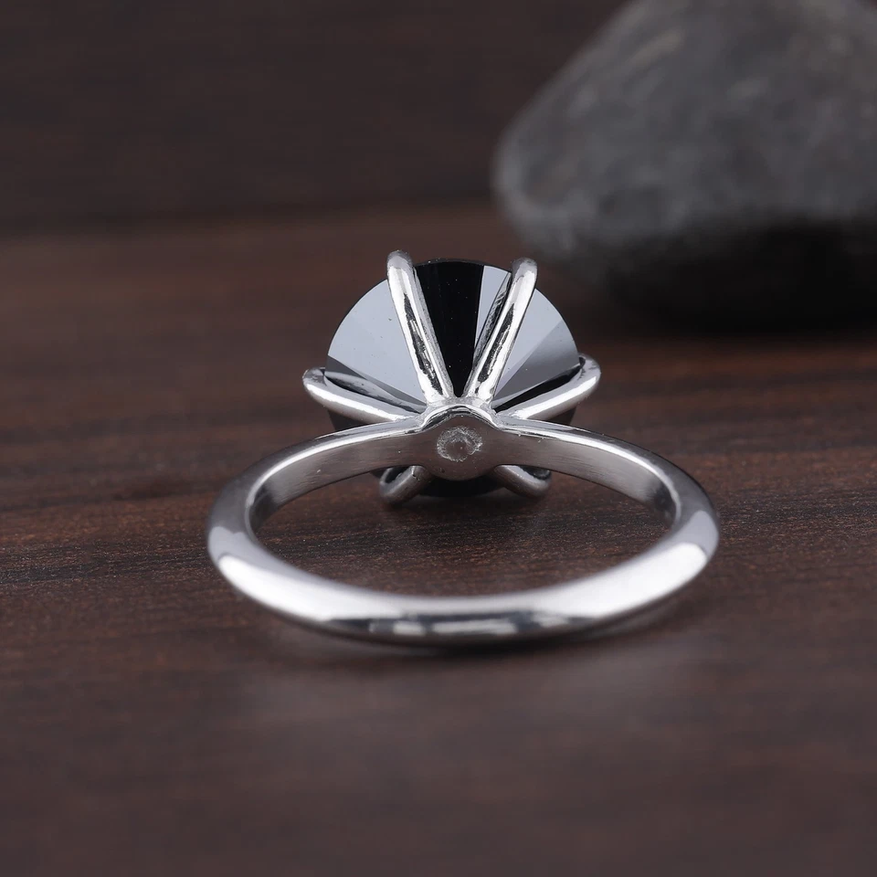 10 Ct Black Treated Diamond Ring 925 Silver 14k white Gold Over 6 Prong Setting - Image 3 of 4