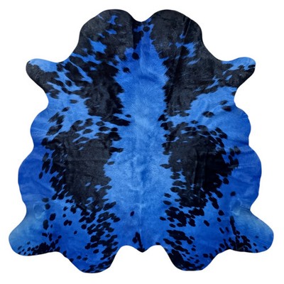 Real Cowhide Rug Dyed Blue Black Spots 5x5 Genuine Hair On Hide Area Rug
