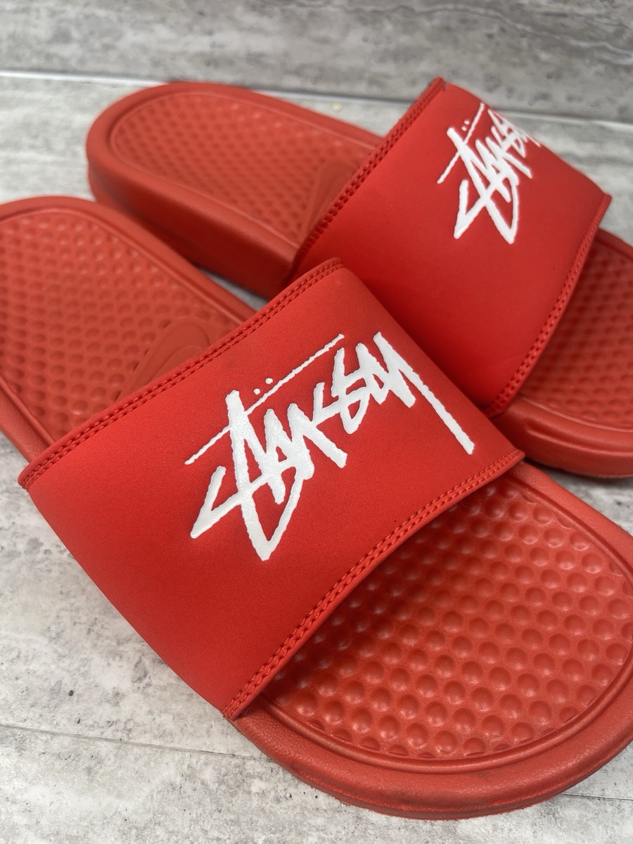 Nike x Stussy Benassi Slides Mens Size 8 Sandals Habanero Red