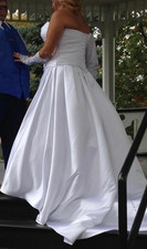 DAVINCI Wedding Dress Gown White Satin Strapless Sleeveless Long Train Size 18