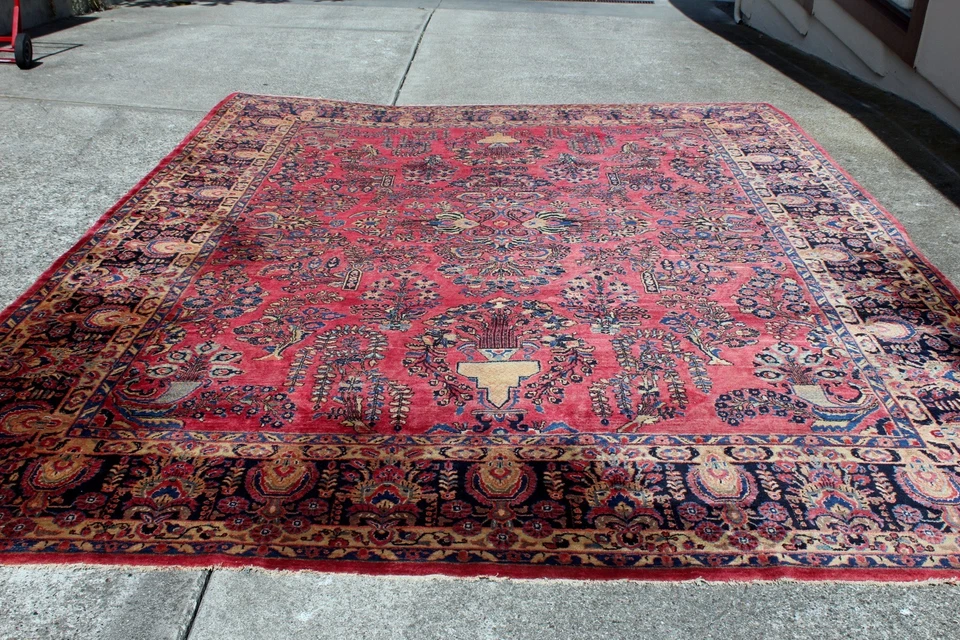 TAPETE SAROUK ANTIGO por volta de 1920 autêntico tapete de lã feito à mão 10' x 13' Sarouk - Imagem 4 de 4