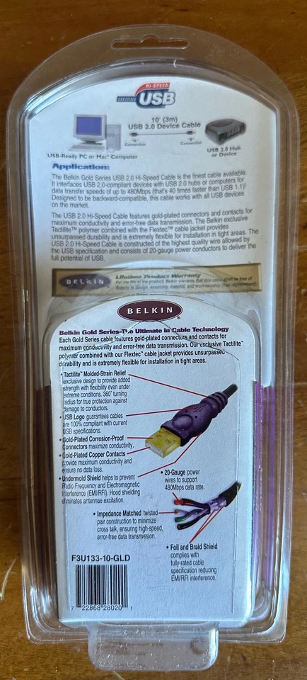 Belkin USB2 USB 40x Faster Hi-Speed 24K Gold Plated Series 10' Cable - Image 2 of 2