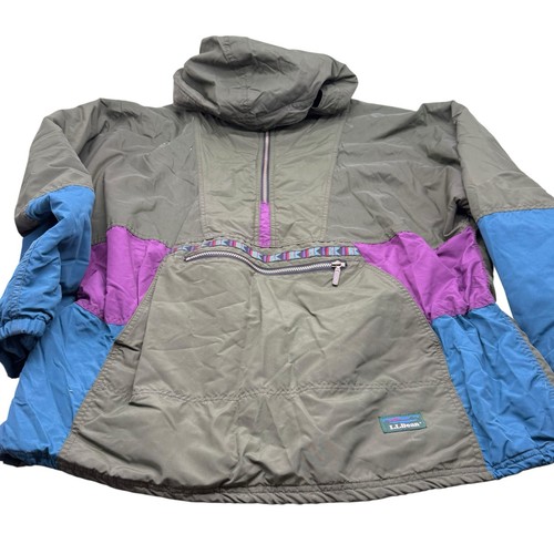 LL Bean Anorak Jacket Mens XL Vintage Hooded Hiking Half Zip Windbreaker Aztec