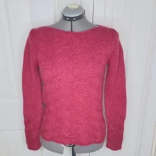 Ann Taylor Wool - Angora Blend Sweater with Vine and Leaf Pattern Medium Pink