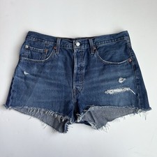 Levi's 501 Original Cutoff Shorts Women's Sz 32 Blue Distressed High Rise