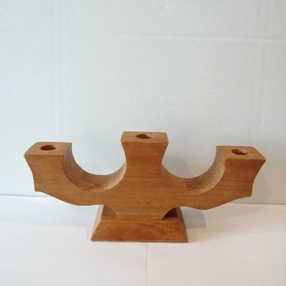 Vintage Mid Century Swedish Scandi Style Solid Pine Candleabra Candlestick 3 Arm - Image 2 of 4