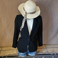 Rachel Zoe Women's Black Pinstripe Blazer Button Front Collared Lined XS