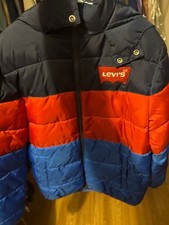 Levi's Boys L Youth Kids Logo Full Zip Hooded Quilted Lined Rocket Puffer Jacket