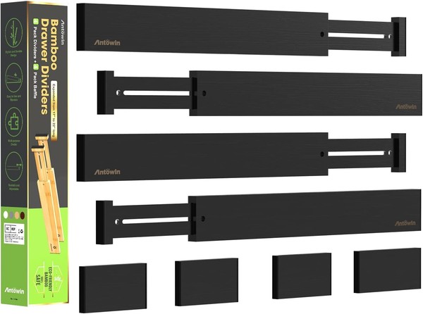 Antowin Schubladentrenner Verstellbar Bambus (43-56 Cm), Schubladen Organizer,-image
