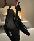 Karen Scott Women's Black Leather Pointed Toe Slingback Heels Buckle 8.5 — photo 4